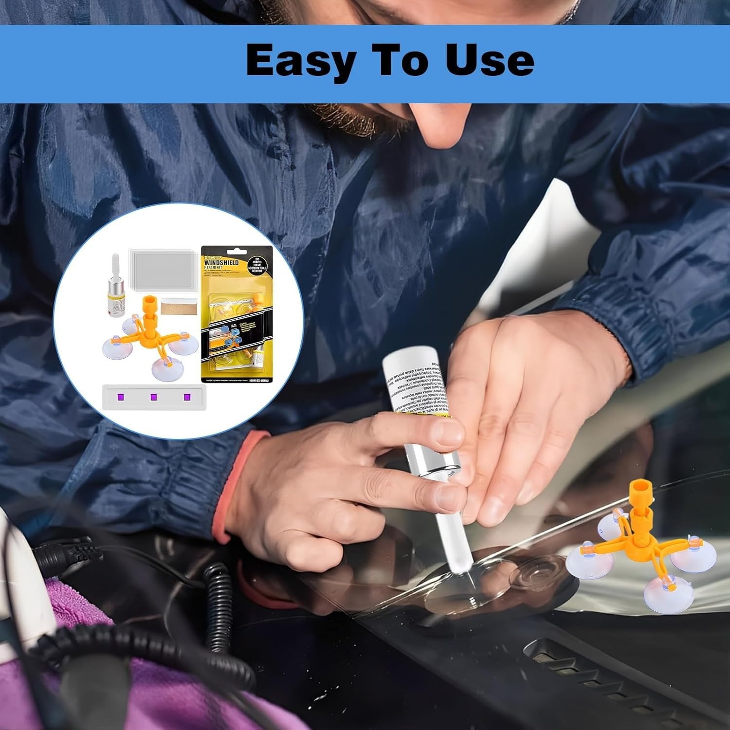 Windscreen Repair Kit, 1 Set Windshield Repair Kit Crack, DIY Glass Repair Kit, Automotive Glass Nano Fluid Windshield Crack Repair Kit for Chips, Cracks, Used for Repairing Chips, Cracks image number 5