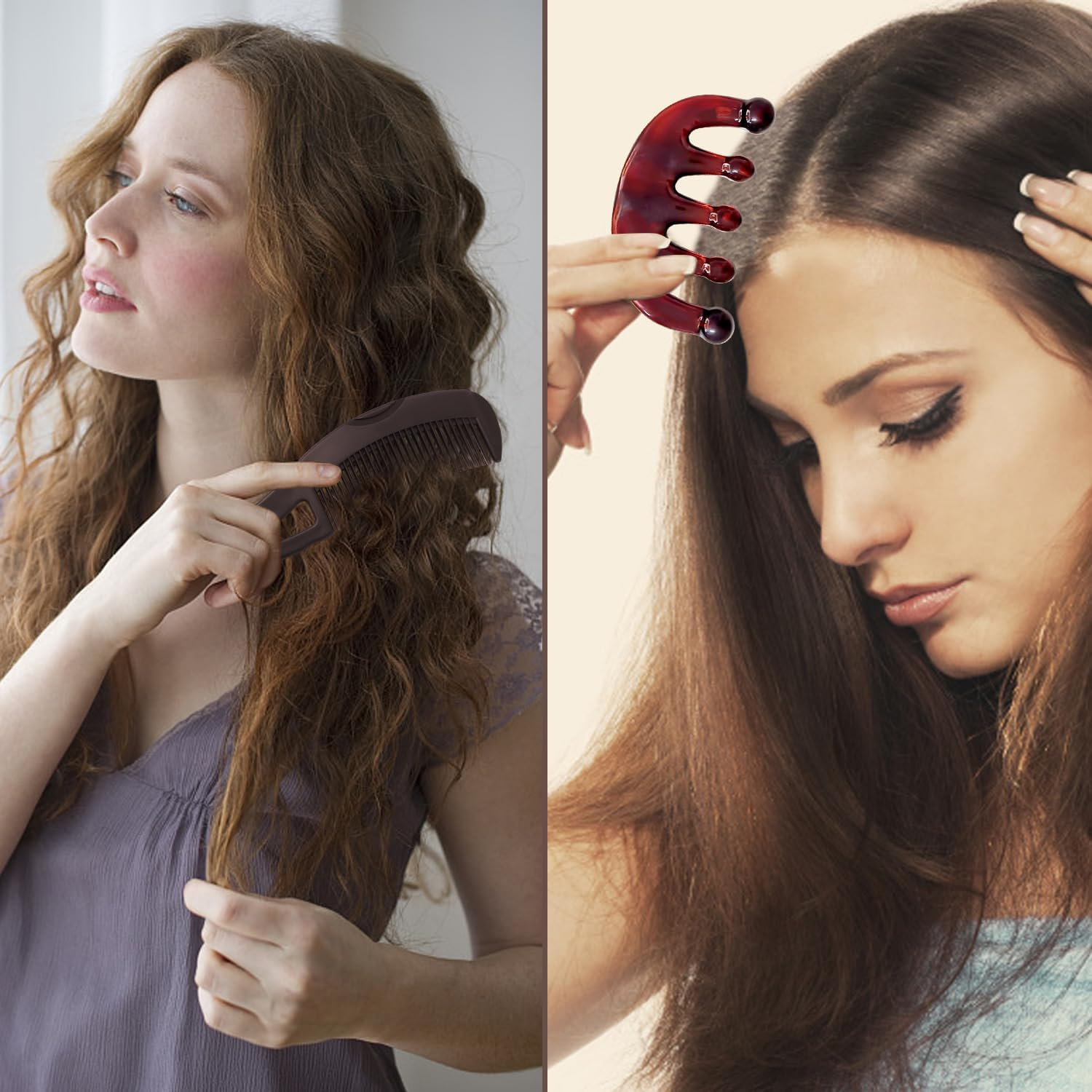 2 Pieces Fine Combs and 2 Pieces Wide Tooth Combs, Head Massage Combs, Scalp Tools, Hairdressing Salon Combs, Hair Styling Tools. image number 5