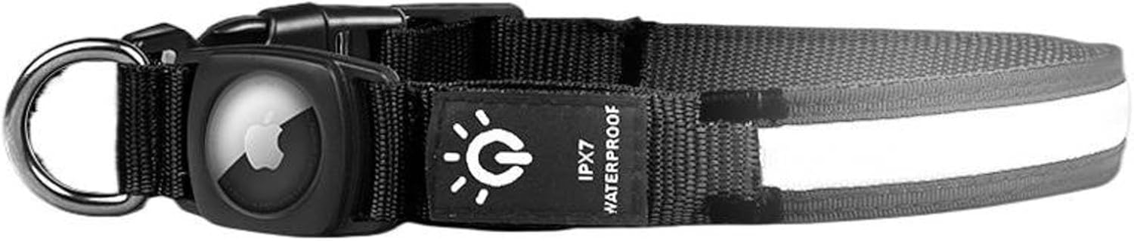 Airtag Dog Collar, Dog Collar Light, Dog Collar Airtag Holder, Waterproof, USB Charging, Night Walking Dog Light/173 (Color : Red Fiber Optic Model, Size : Large)