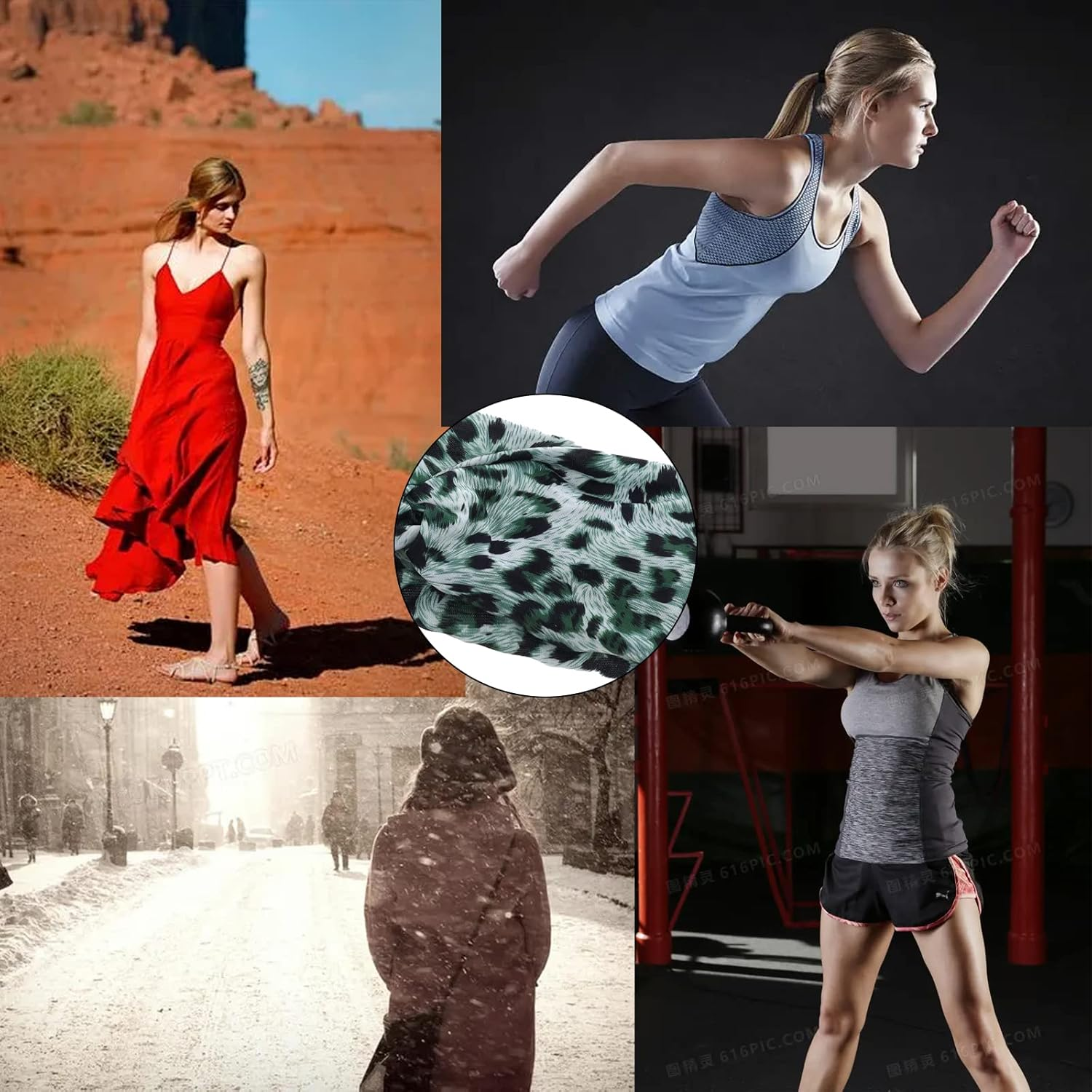 Woration Headband Yoga Leopard Print Cross Wide Elastic Headwear Head Wrap Hairband Twist Turban Knot Headwrap Hair Accessories for Women, Girls - Green - Leopard D image number 3