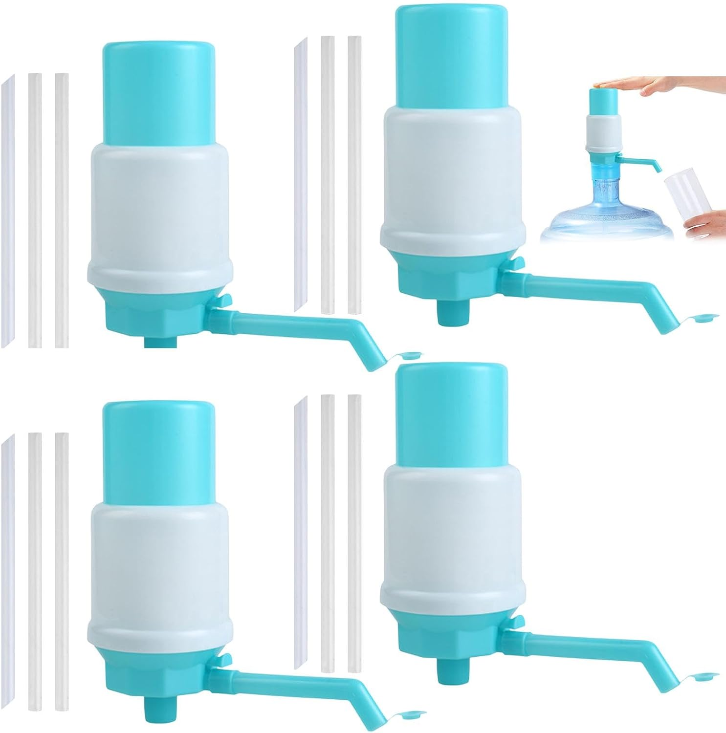4 Set Waters Jug Pump - Manual Hand Pressure Drinking Fountain - Water Dispenser Pump Fits Most 2-6 Gallon Water Coolers - Water Bottle Pump Dispenser | for Home, School, Travel, Camping image number 1