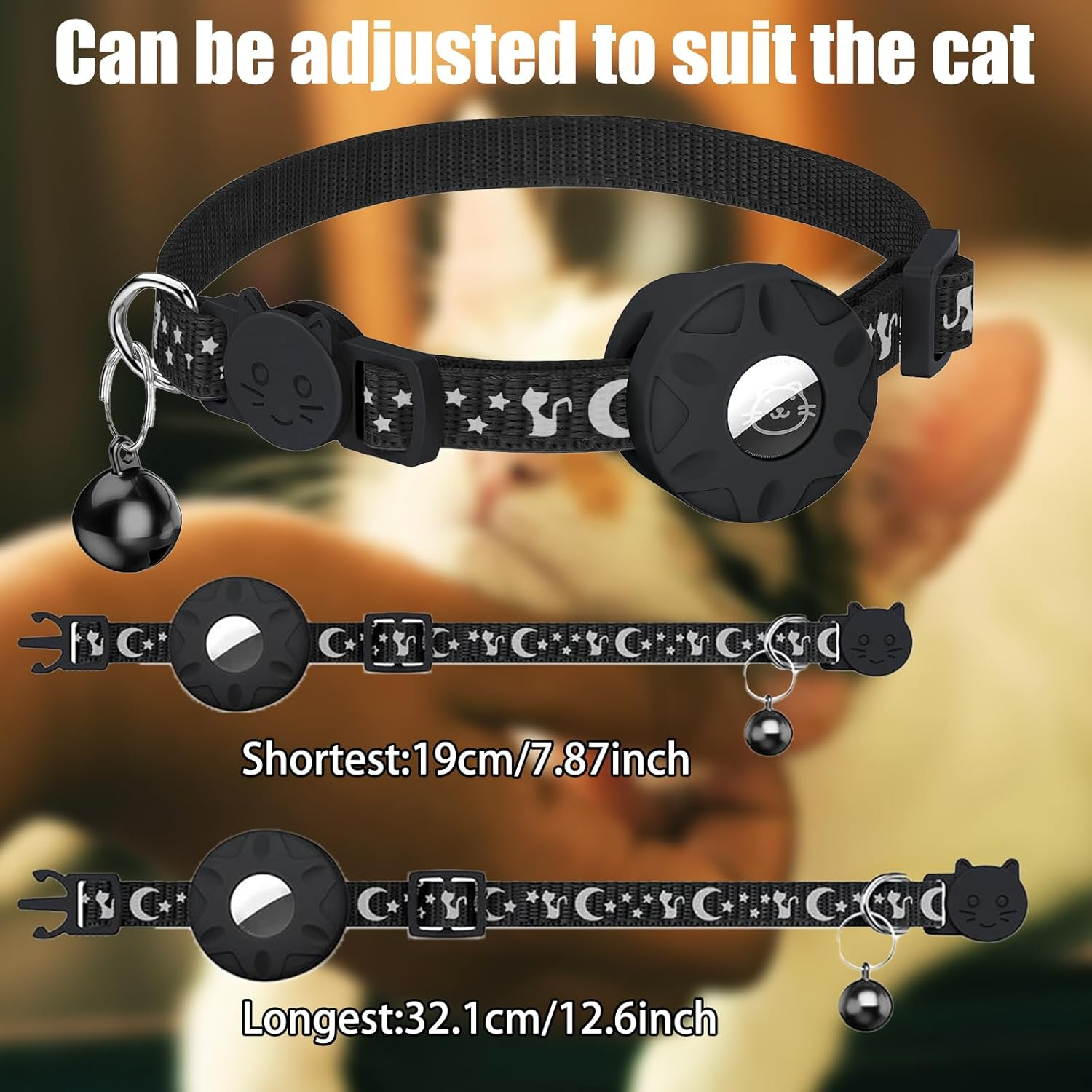 Airtag Cat Collar with Bell, Airtag Cat Collar, Reflective Cat Collar, Collar with Safety Buckle, Personalised Cat Collar with Airtag Holder for Kittens, Puppies image number 2