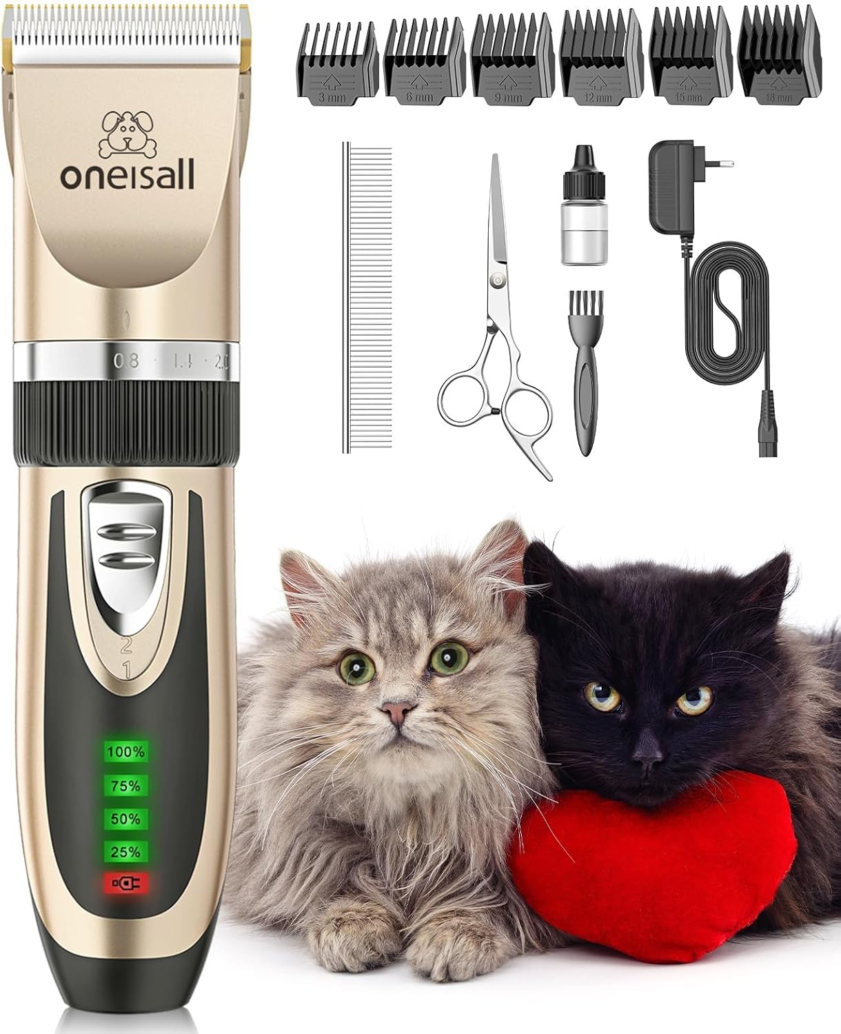 Oneisall Quiet Clipper, Cat, Dogs, Professional Hair Trimmer for Long Hair Cats with Thick Fur, Dog Clipper, Cat Shaver with Powerful Motor (Gold) image number 1