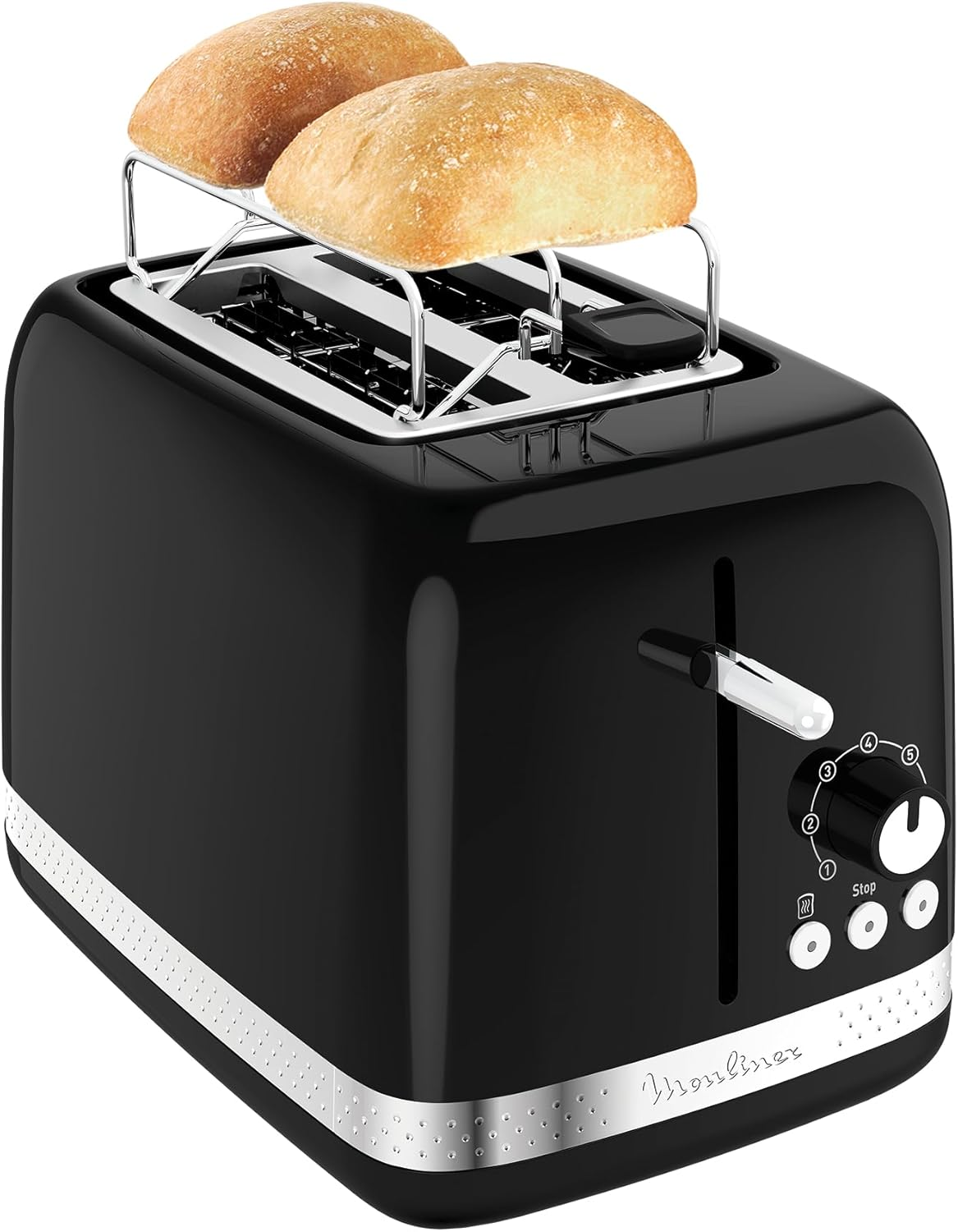 Moulinex Toaster with 2 Wide Slots, Retro Vintage Design, 7 Levels of Gilding, Bakery Warmer, Raised Lever, 3 Functions with Backlit Buttons, Soleil LT301810 image number 1