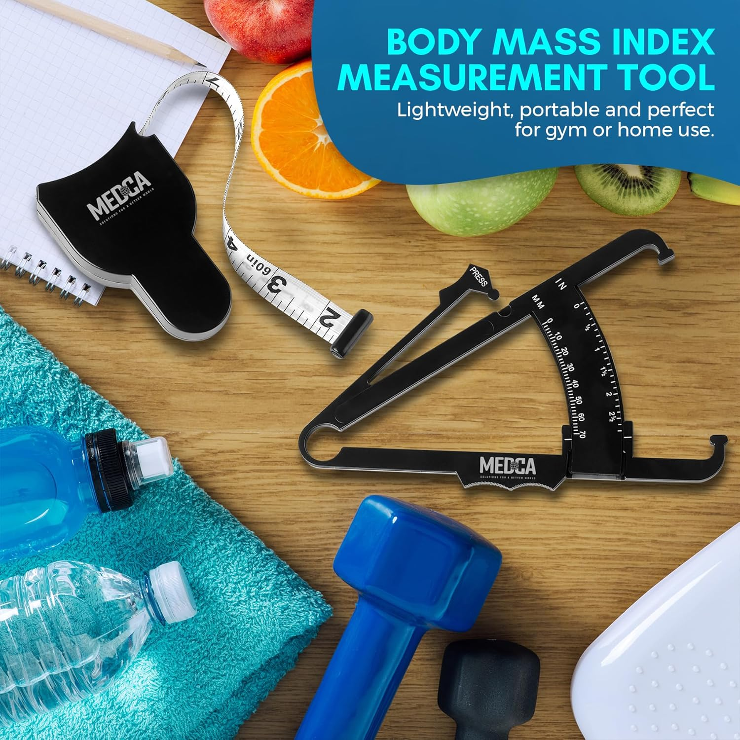 Medca Body Fat Caliper and Measuring Tape for Body - Skinfold Calipers and Body Fat Tape Measure Tool for Accurately Measuring BMI Skin Fold Fitness and Weight-Loss, (Black) image number 3