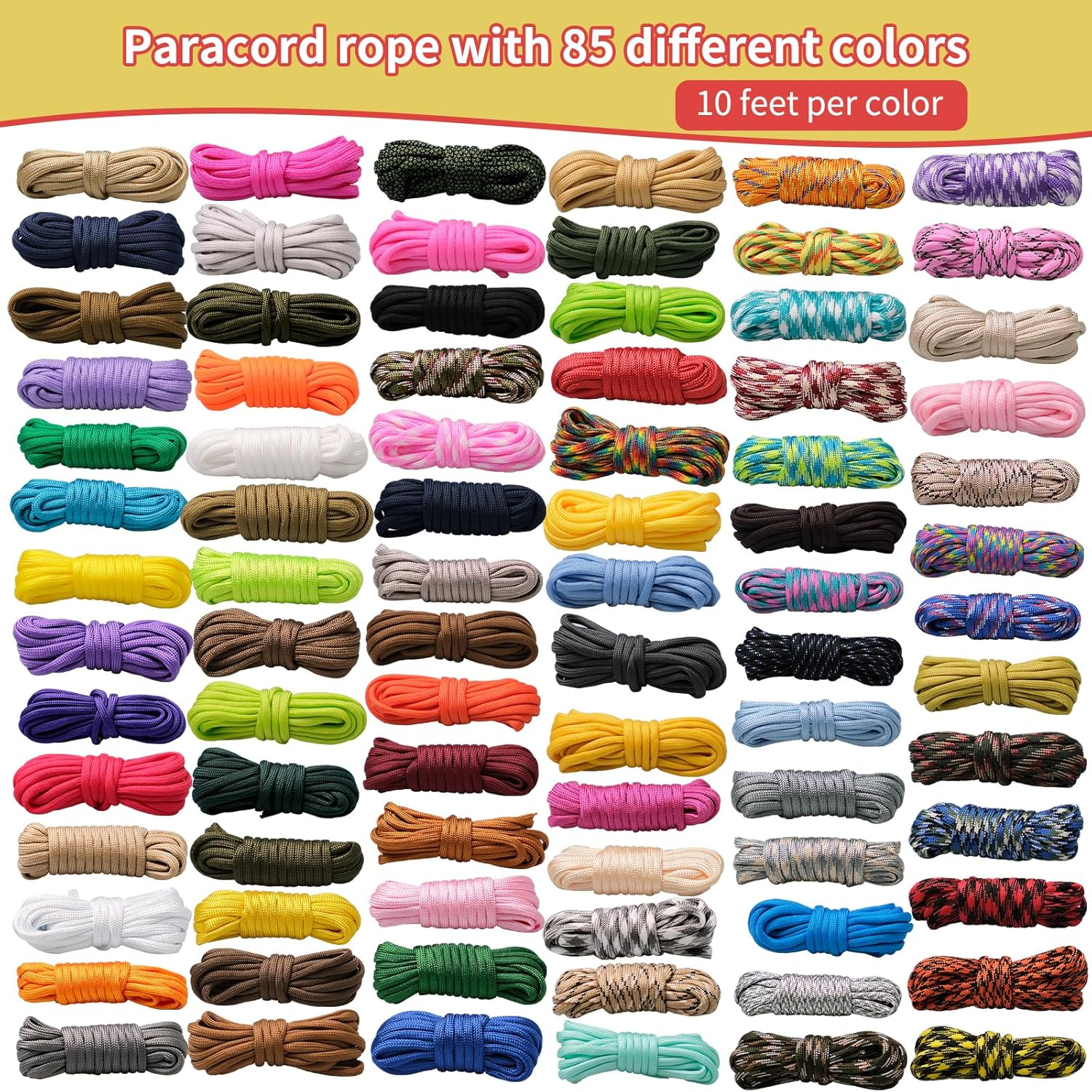 CONEHOY 85 Pcs Paracord 550 Combo Kit 10 Feet Tent Rope Multifunction Parachute Paracord Bracelet Making Kit Outdoor Survival Rope with Drawstring Bag for Making Lanyard Dog Collar Great Gift