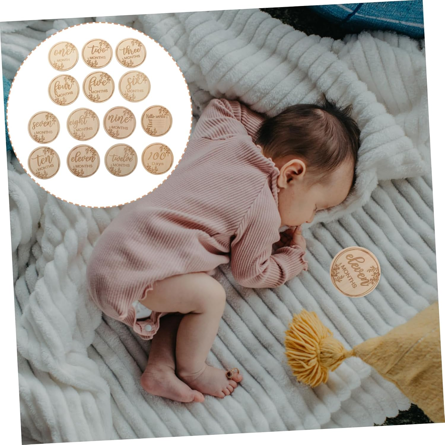 Milestone Cards Unique Wooden Birth Month Cards for Newborns Photo Props Dad Newborn image number 5