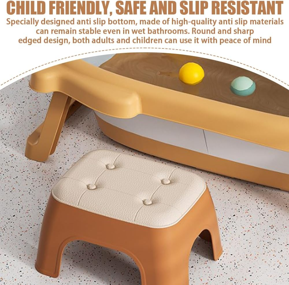 Portable Small Footstool Armchair Shoe Changing Stools Anti-Slip Chair Plastic Toddler Stool Kindergarten Household Small Bench 33X26.5X23Cm (Orange) image number 3