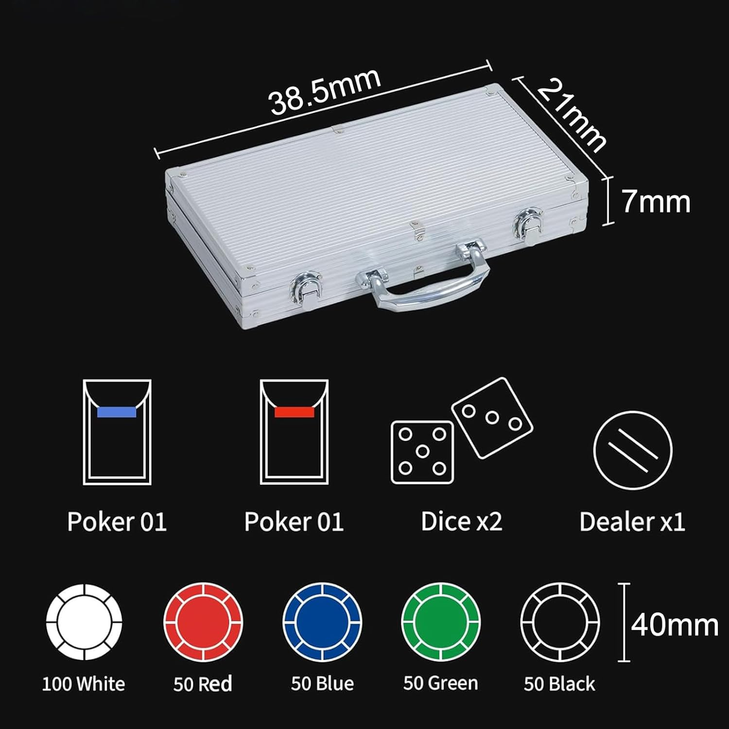 300PCS Casino Poker Chips Set, Gram 5 Colors Casino Chips Poker Set with Aluminum Travel Case, for Texas Home Game Nights,Holdem Poker Nights,Blackjack or Roulette Games image number 1