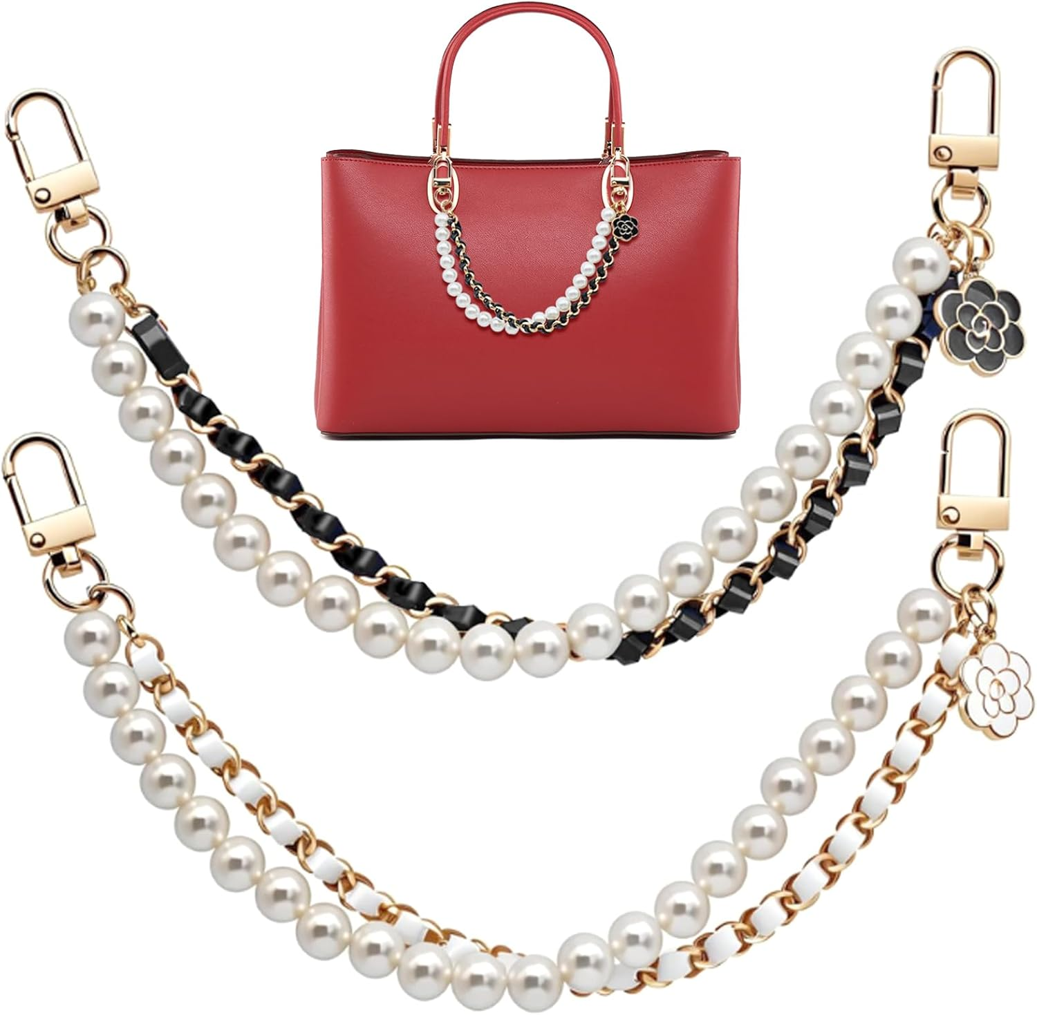 AIFUDA 2 Pcs Pearl Handbag Chain Purse Charms Black Gold Pearl Purse Chains Extender Decorative Bag Charms for Handbags Crossbody Shoulder Bag image number 4