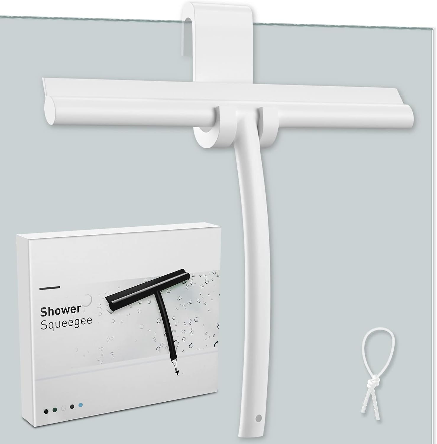 MOSUO Shower Squeegee, Shower Squeegee, Silicone with Holder without Drilling, Stainless Steel Core for Window Squeegee, Bathroom, Mirror, Glass Cleaning, Tiles, Car Windows - Black