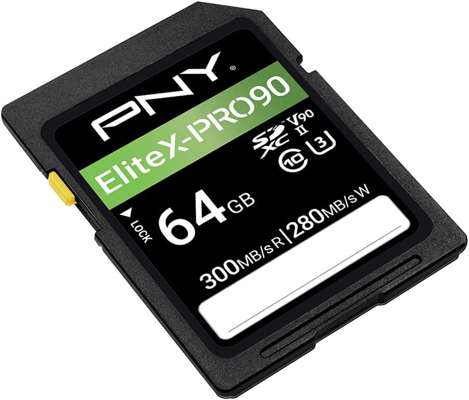 PNY 64GB Elitex-Pro90 UHS-II SDXC Memory Card &ndash; R300Mb/S W280Mb/S, U3, V90, 8K UHD, Full HD, UHS-II for Professional Photographers & Content Creators, DSLR, Mirrorless Cameras, Advanced Video Cameras