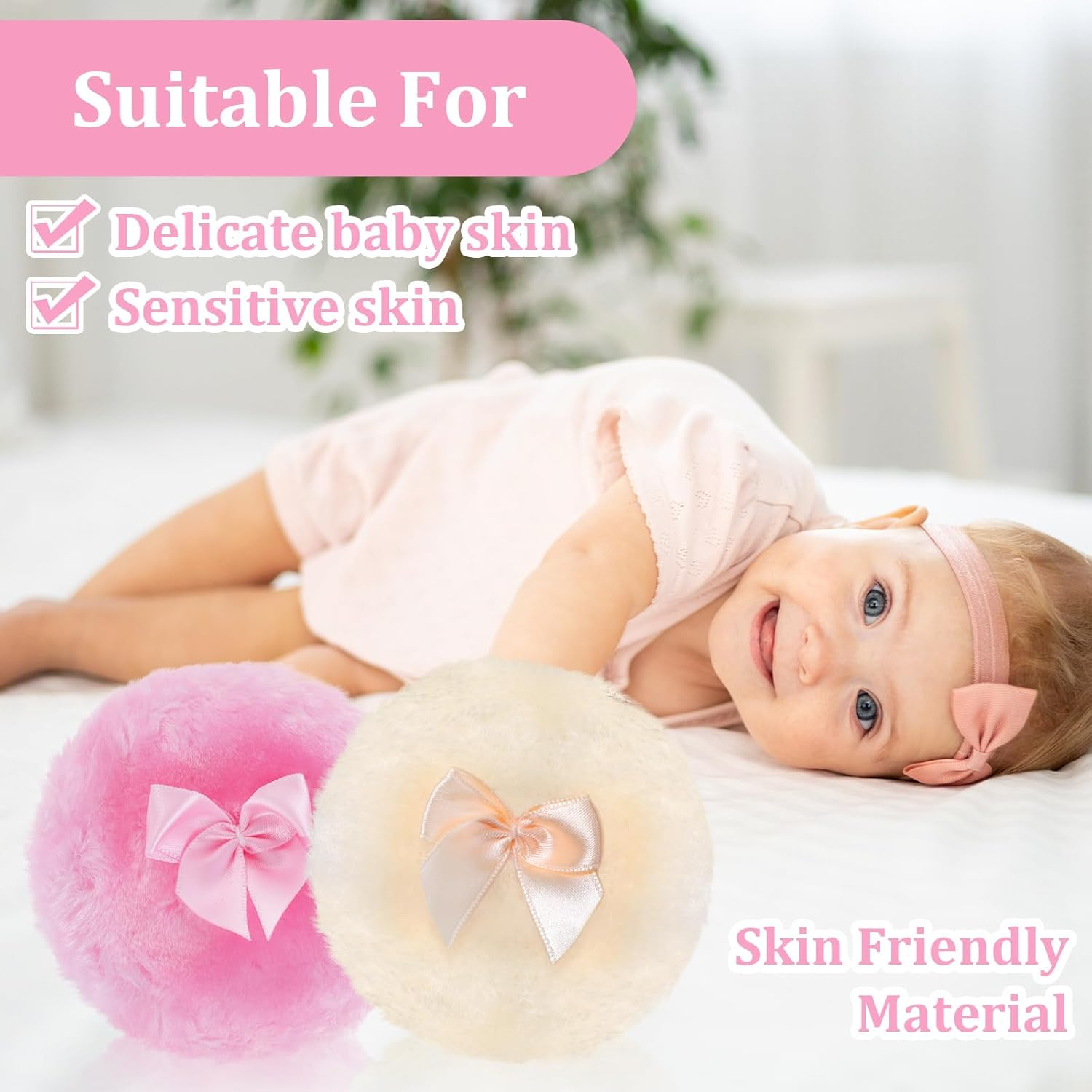 Sibba 4Pcs Large Fluffy Powder Puff, 3.5 Inch Ultra Soft Washable Reusable Velour Face Body Powder Puff Loose Powder Puffs Wet Dry Makeup Tool image number 5