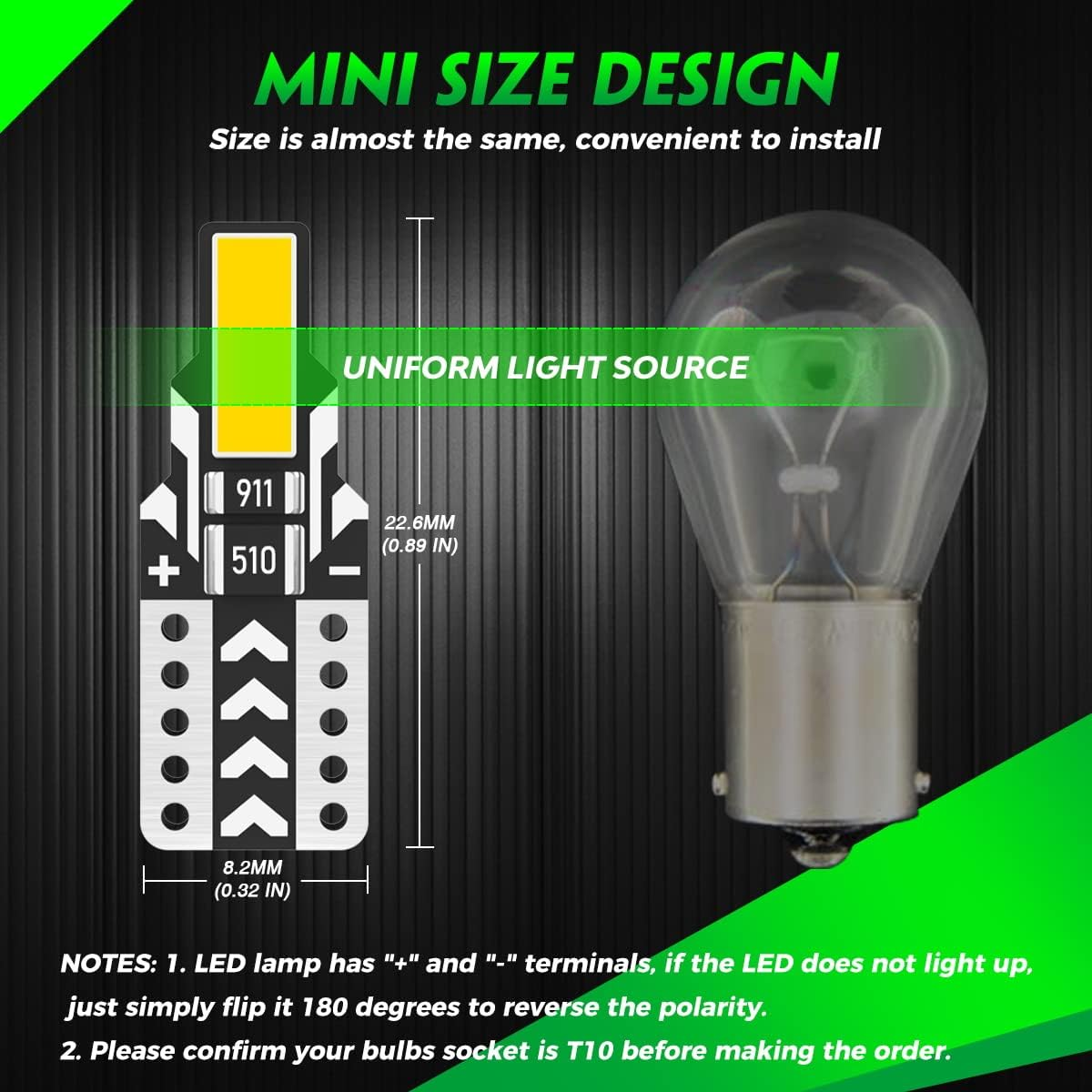 194 LED Bulb, 168 W5W 2825 LED Bulb 6000K White Super Bright Replacement for License Plate Light, Dome Light, Map Light,Courtesy Light (Pack of 10) image number 3