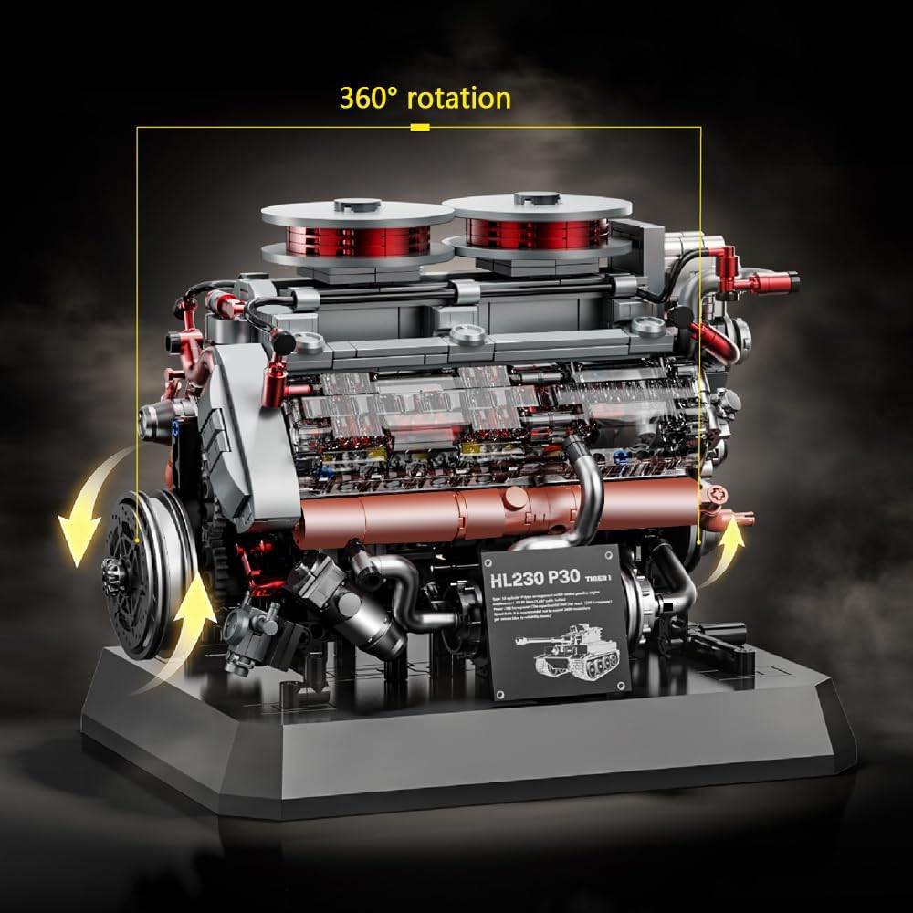 DUANT 39064 Tiger Tank Engine Building Block Set, 1236 Pieces Motor Model Building Block Set, Adults and Teenagers Physics Science Experiment Model Gift (95008) image number 5