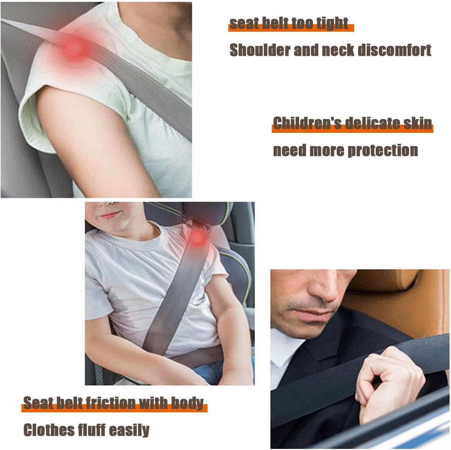 Shengsenfu Car Seat Belt Cover Pads, 2 Pcs Shoulder Seatbelt Pads Cover, Universal Soft Faux Polyester Car Seat Belt Shoulder Pads, Safety Belt Strap Shoulder Pad for Adults and Children (Black) - Black image number 3