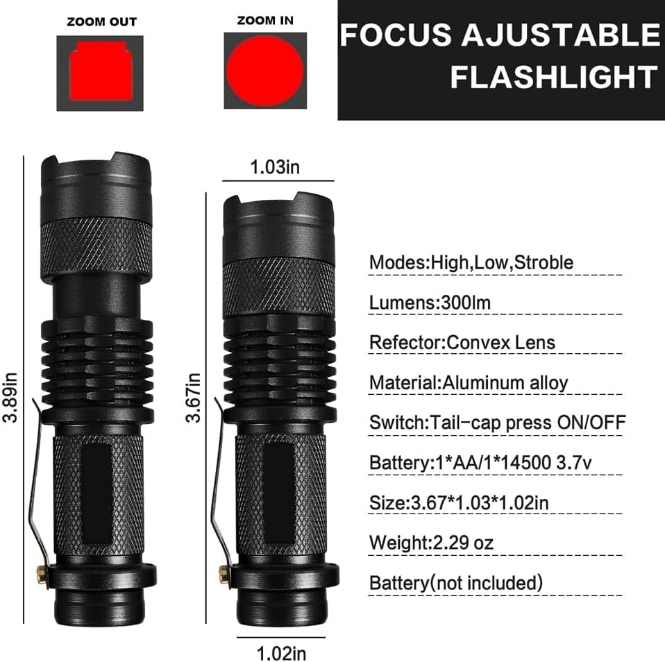 Red Light Flashlight, LED Red Light, Powerful Red LED Flashlights with Clip for Hunting, Astronomy, Night Observation and Outdoor Activities (4 Pieces) image number 5