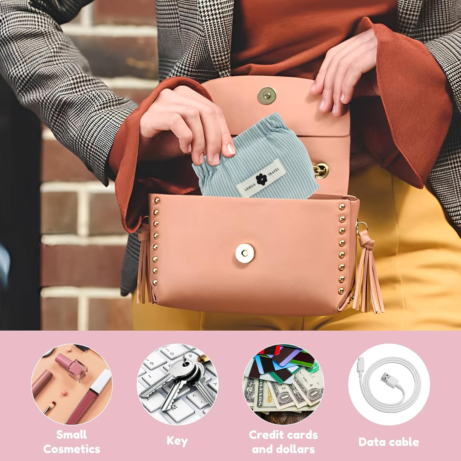 6Pcs Mini Pocket Makeup Bag Travel Corduroy Makeup Pouch Cute Small Cosmetic Bag Squeeze Top Coin Purse Portable Makeup Pouch Travel Purse Organizer Storage for Women Accessories Gift, 6Pcs, Makeup image number 1