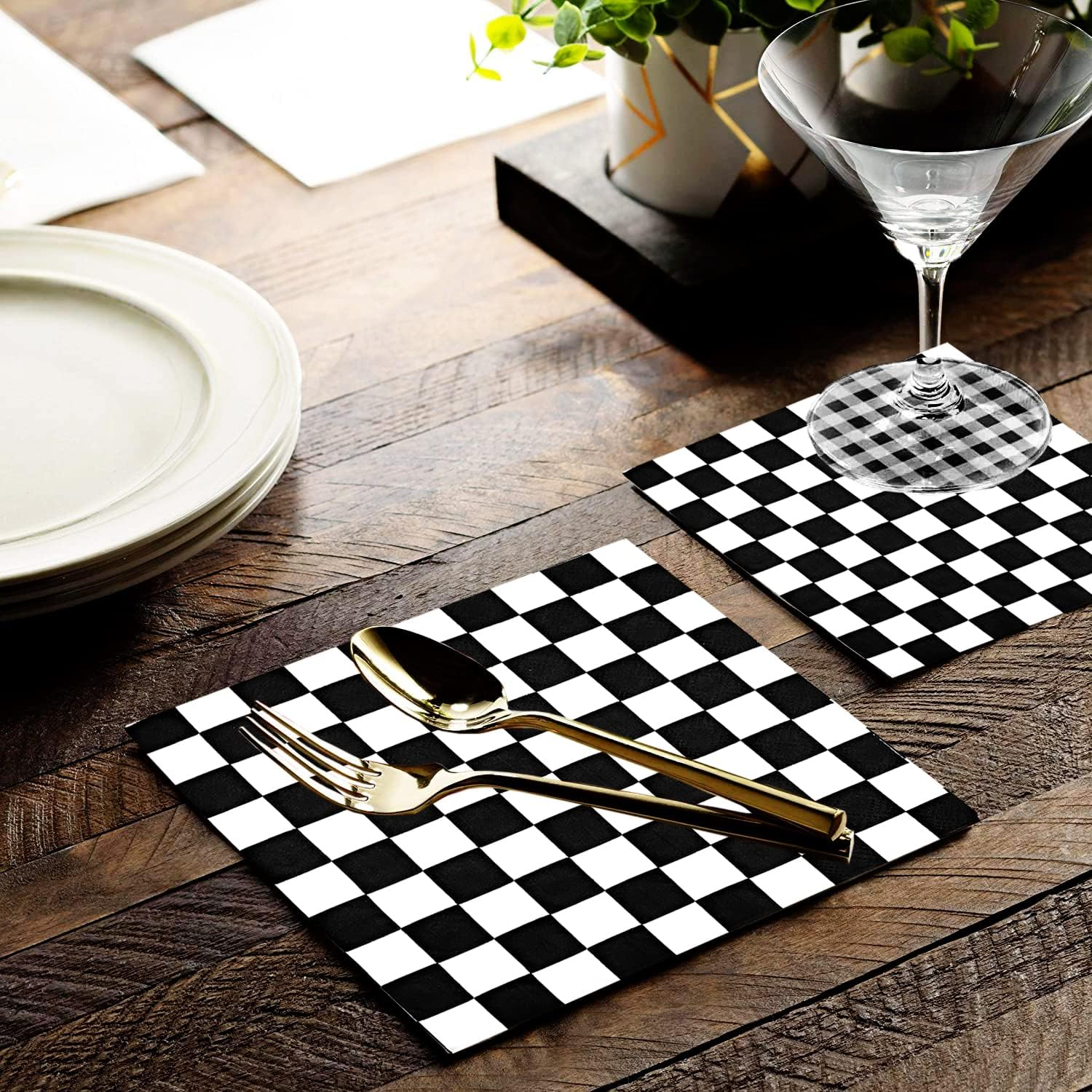 40Pcs Checkered Flag Napkins Race Car Birthday Party Supplies Disposable Racing Party Napkins Black and White Dessert Paper Napkins for Baby Shower Racing Themed Party Decorations Favors image number 5