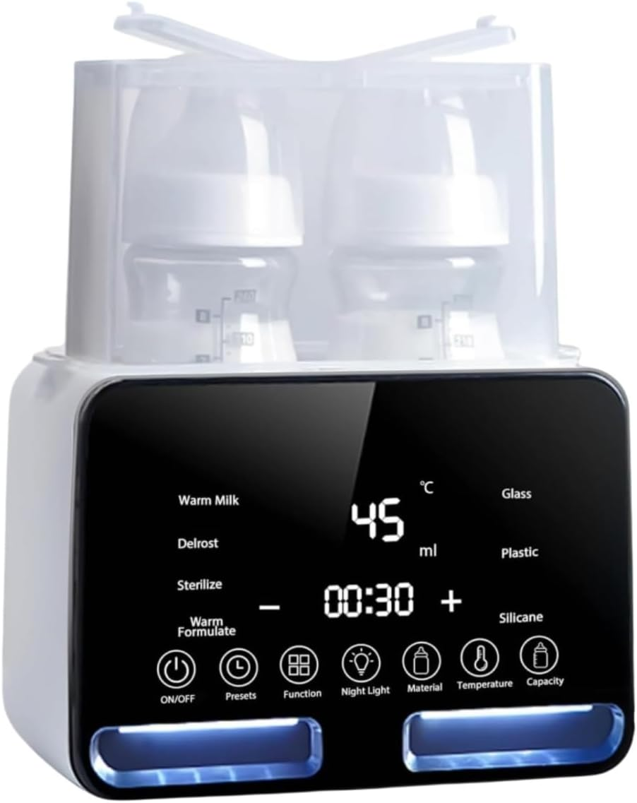 Baby Bottle Warmer, 9-In-1 Fast Baby Milk Warmer 48H Thermostat Food Heater Breastmilk Thaw Formula Water Warming Steamer IMD LED Display Accurate Temperature Control Steamer for All Bottles (White, Double Bottle) image number 5