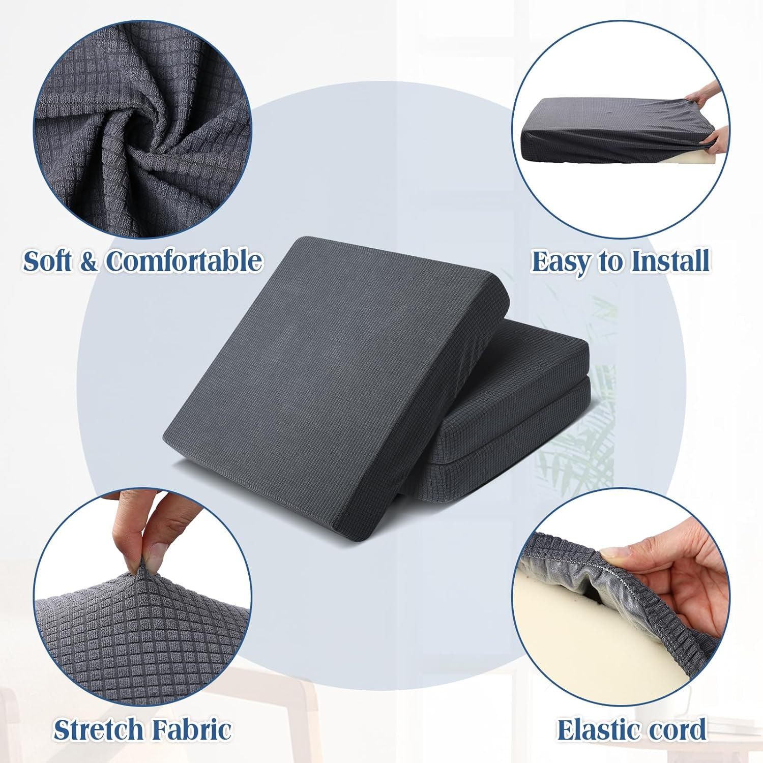 Newwiee 8 Patio Stretch Sofa Cushion Covers Outdoor Cushion Covers Replacement Couch Slipcovers Sofa Seat Cover Soft Chair Cover Furniture Protector for Pet (Dark Gray) - Beige image number 7