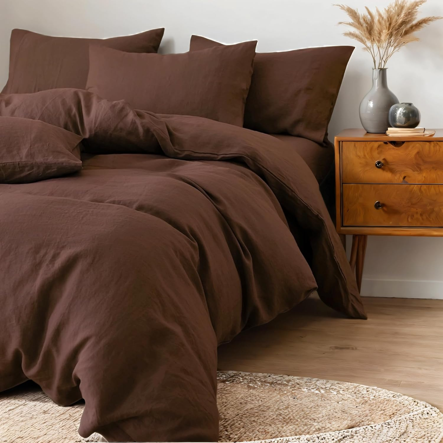 Fedali Cocoa Brown Duvet Cover Queen Size - Extra Cozy Bedding - 160 GSM Ultra Soft Duvet Cover Set with 2 Pillow Shams - 3 Pieces - Comforter Not Included image number 1