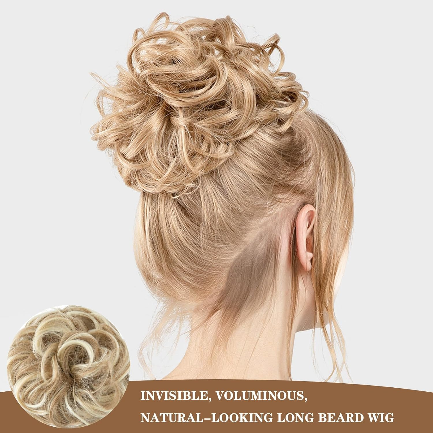 Hair Topper&mdash; Wavy Curly, Elastic, 7.8Inch Diameter&mdash;For Updos,Messy Bun,Ponytails, Daily Looks&mdash;Ideal for Women, Partygoers, Style Lovers (2PCS, Dirty Blonde) image number 5