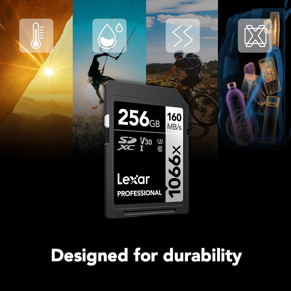 Lexar 256GB Professional 1066X SD Card, UHS-I, C10, U3, V30, Full HD, 4K, up to 160Mb/S Read SDXC Memory Card, for DSLR & Mirrorless Cameras (LSD1066256G-BNNNU) image number 3