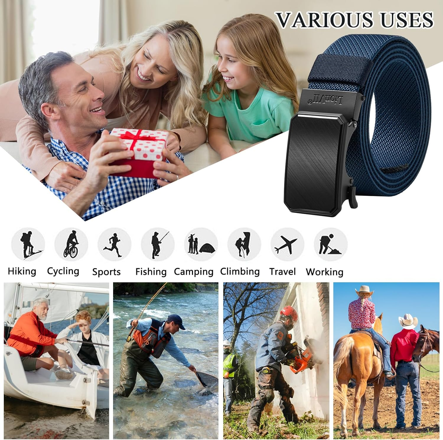 Lionvii Men'S Stretch Ratchet Belt, Elastic Slide Belt for Men with Automatic Buckle for Men Dress, Adjustable Trim to Fit 28-49" Waist