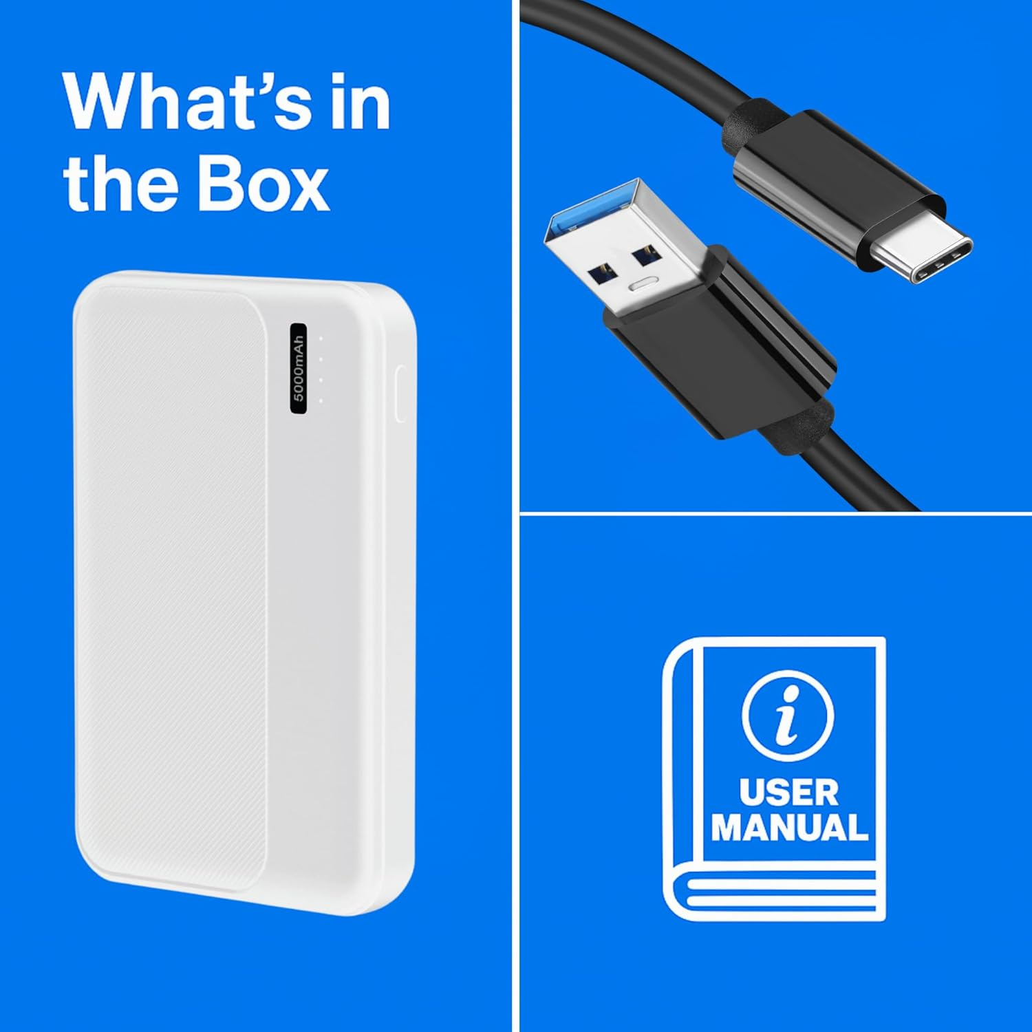 Laser Slim 5000Mah Portable Power Bank with LED Display &ndash; Lightweight Pocket Charger for Smartphones, Earbuds & Smartwatch &ndash; Compact Travel Battery Pack (White) image number 1