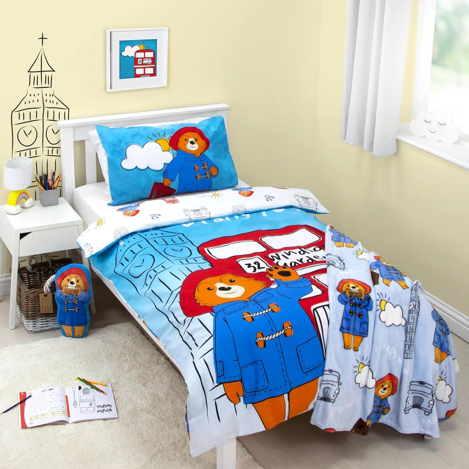 Character World Official Paddington Bear&trade; Single Duvet Cover Set | 2 Sided Reversible Station Design | Matching Pillowcase | Single Bed Set | White and Blue, Polycotton image number 4