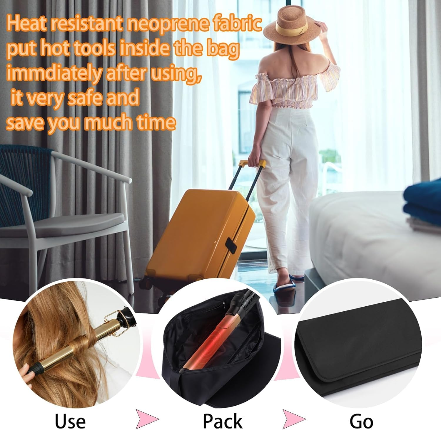 Colorcoral 2 in 1 Hair Tools Travel Case with Heat Resistant Mat - Extra Long Neoprene Bag for Flat Iron, Hair Straightener, and Hot Styling Tools image number 2