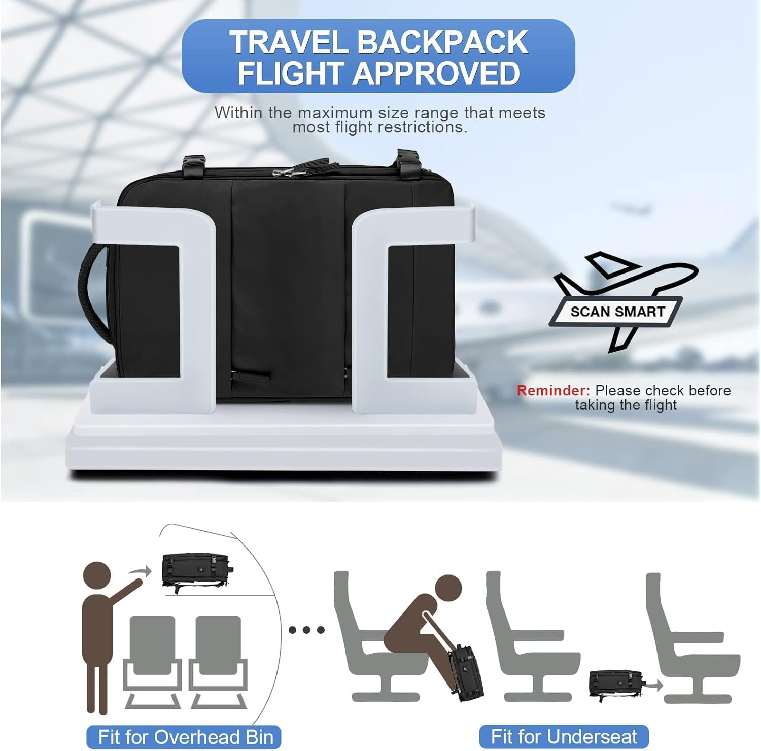 Large Travel Backpack,Carry on Backpack Flight Approved,Hiking Backpack Waterproof Outdoor Sports Rucksack Casual Daypack Fit 15.6 Inch Laptop Shoes Compartment (Black) image number 5