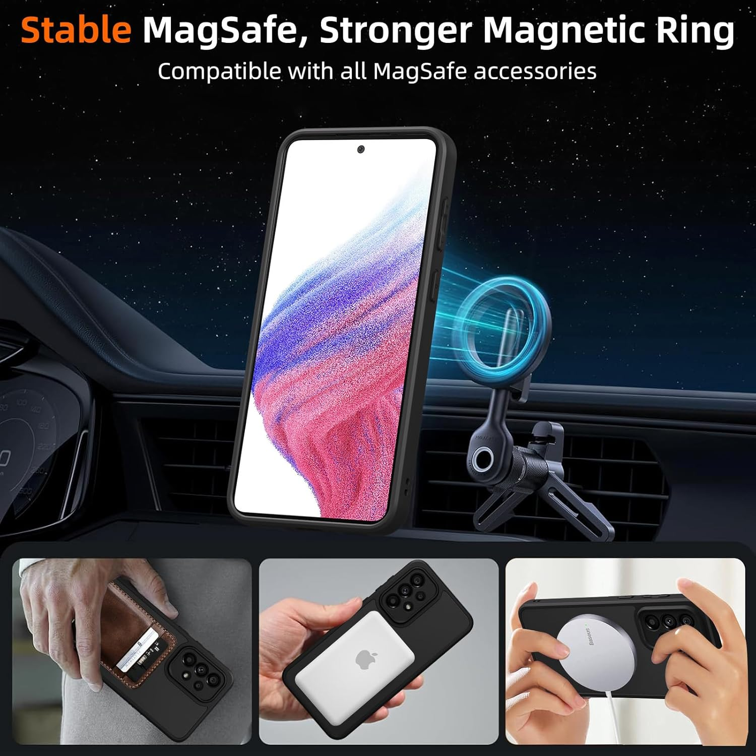 Pnakqil Magnetic for Samsung Galaxy A53 5G Case for Magsafe, Matt Translucent Mobile Phone Case for Samsung A53 with 2 Tempered Protection Glass, PC Hardness Back Scratch-Resistant Shockproof Thin image number 4