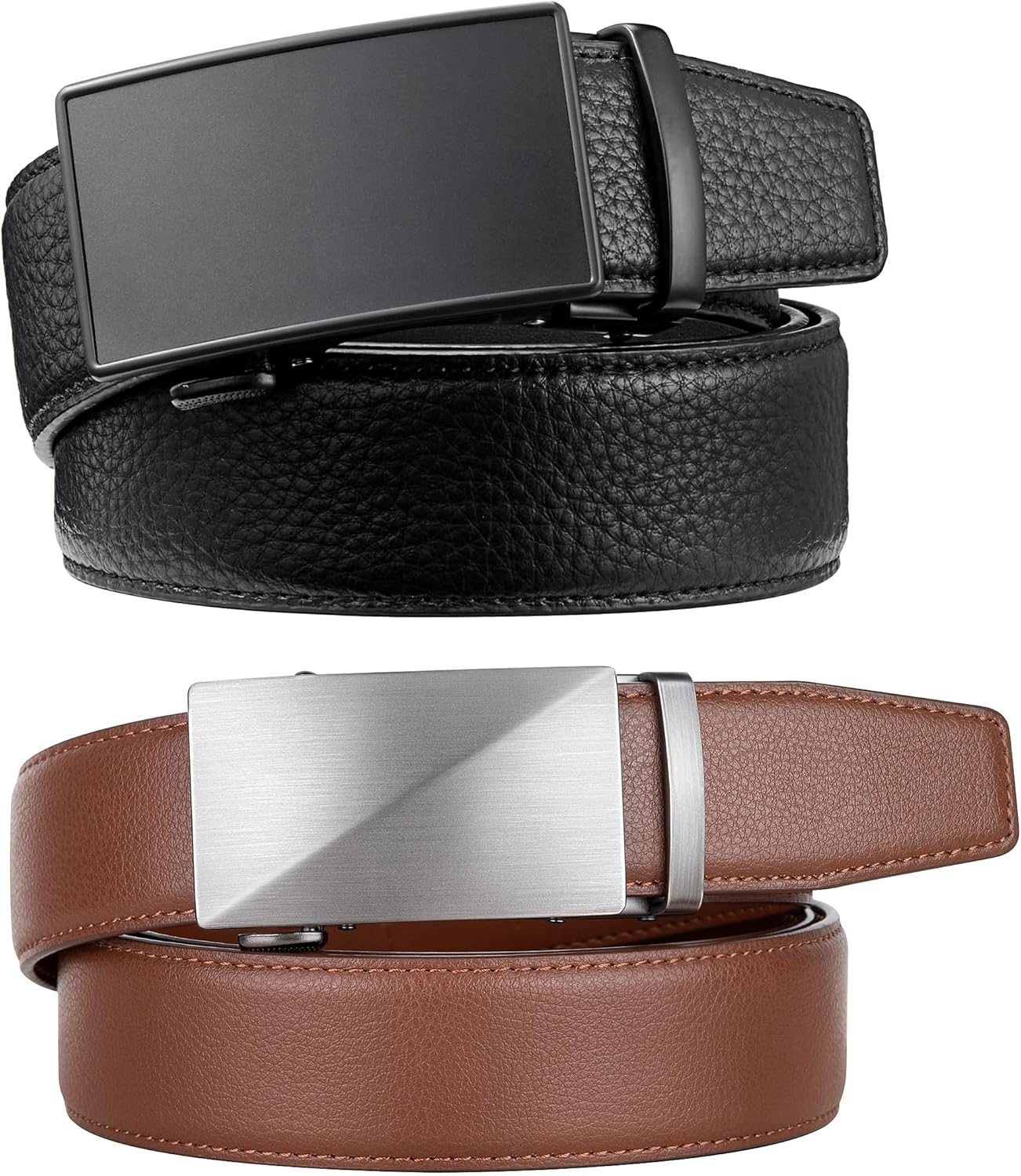 Zitahli Mens Belt Leather 2 Pack - Ratchet Belt for Men Dress Pant Shirt Oxfords,Micro Adjustable Brown Belt,Trim to Fit image number 1