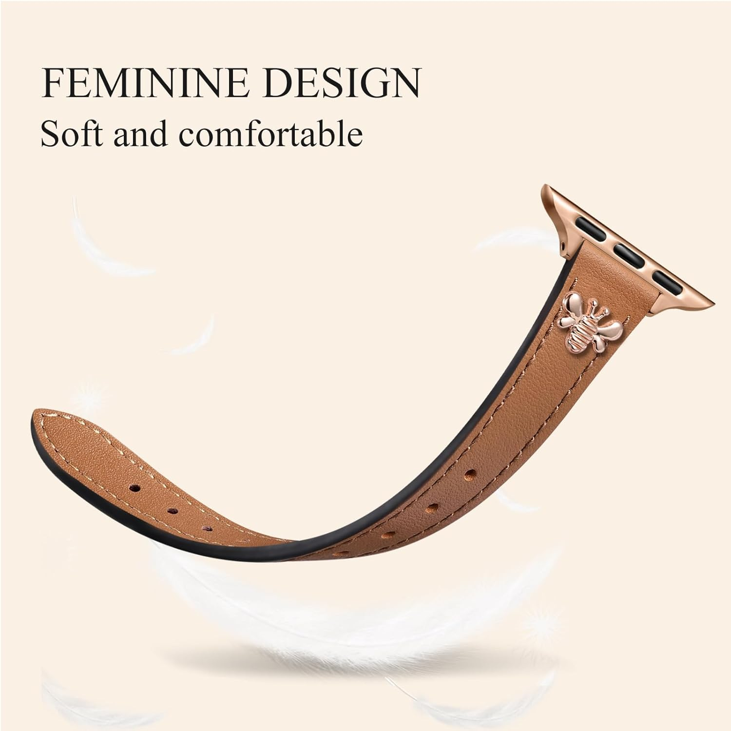 Getino Slim Band Compatible with Apple Watch Bands for Women 38Mm 40Mm 41Mm 44Mm 45Mm 46Mm 49Mm 42Mm, Soft Top Grain Genuine Leather Replacement Strap for Iwatch Series 10 9 8 7 6 5 4 3 2 1 SE Ultra image number 2