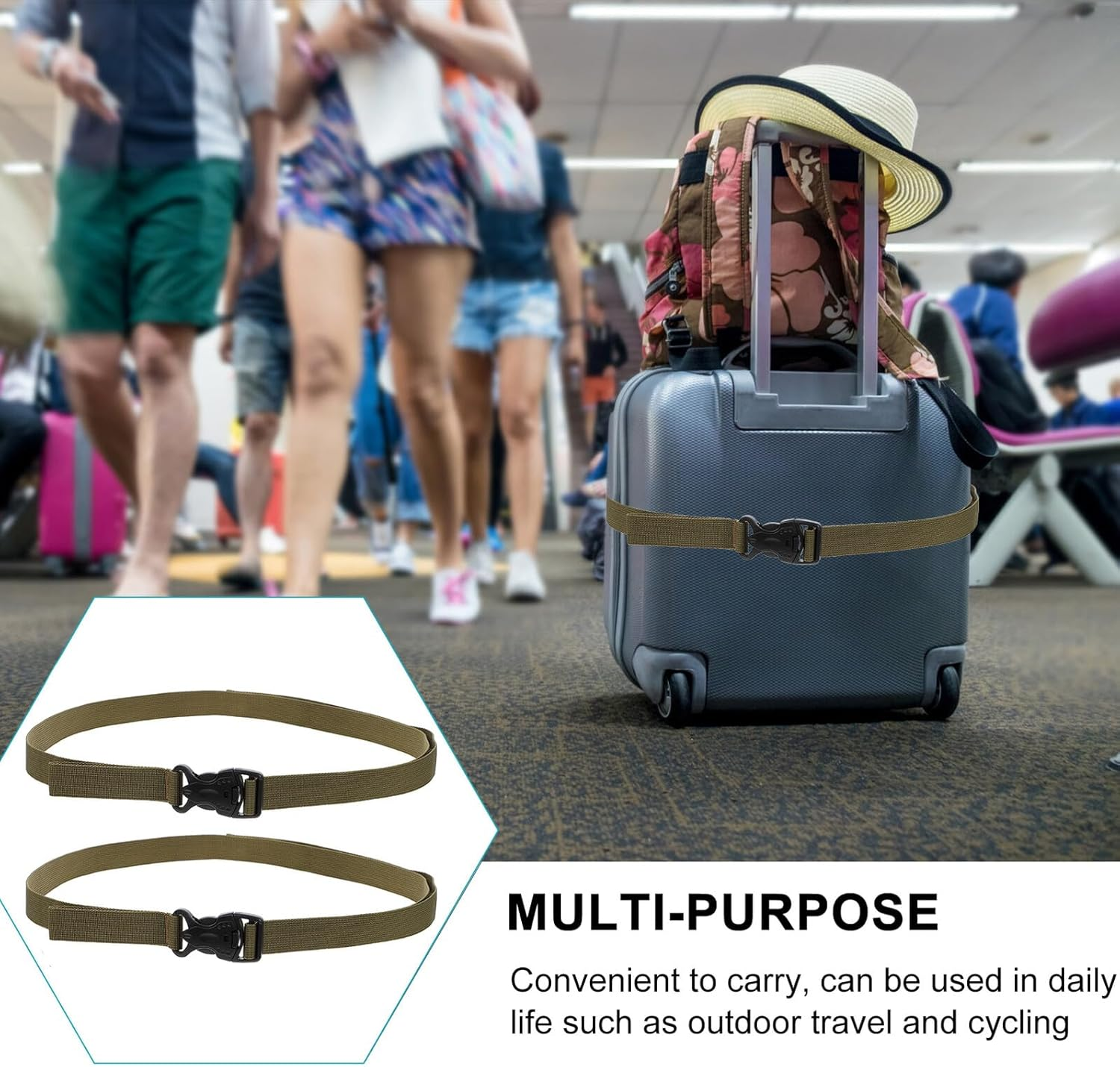 Travel Luggage Straps 2Pcs Polypropylene Bundling Strap with Dual Lock Buckle Outdoor Useful Lashing Tie for Suitcases and Camping Gear image number 6