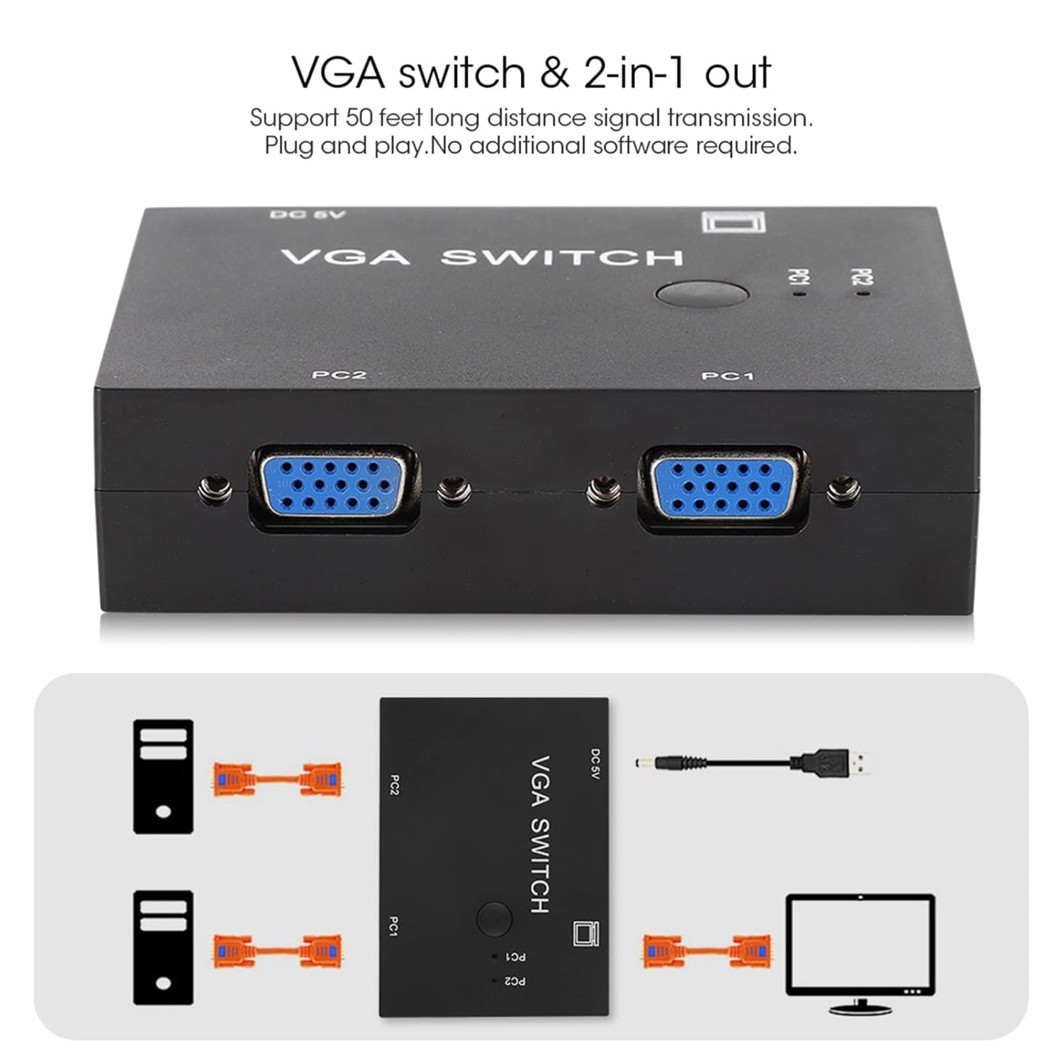 MENDUNER VGA Splitter Computer Accessory, 2-In-1 Out 2 Port Switcher, HD Display Accessories for Host Switch, VGA Video Sharing Selector Adapter Support XVGA, SVGA, UXGA image number 6