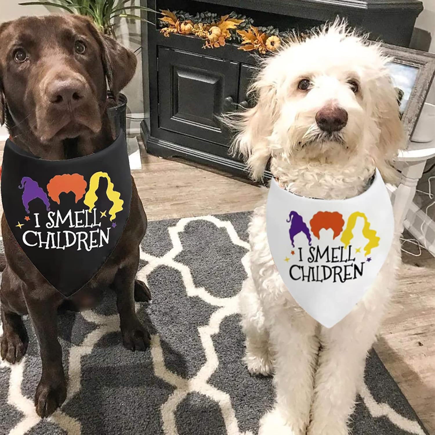 Halloween Hocus Pocus Dog Bandanas - I Smell Children Witch Dog Scarf - 2 Pcs Adjustable Sanderson Sisters Holiday Party Triangle Reversible Pet Bandanas for Small Medium Large Dogs image number 5