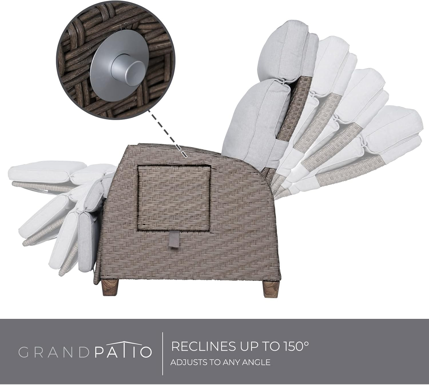 Grand Patio Indoor & Outdoor Recliner Chair PE Wicker Patio Recliner with Flip Table Reclining Lounge Chair, Mist Grey image number 3