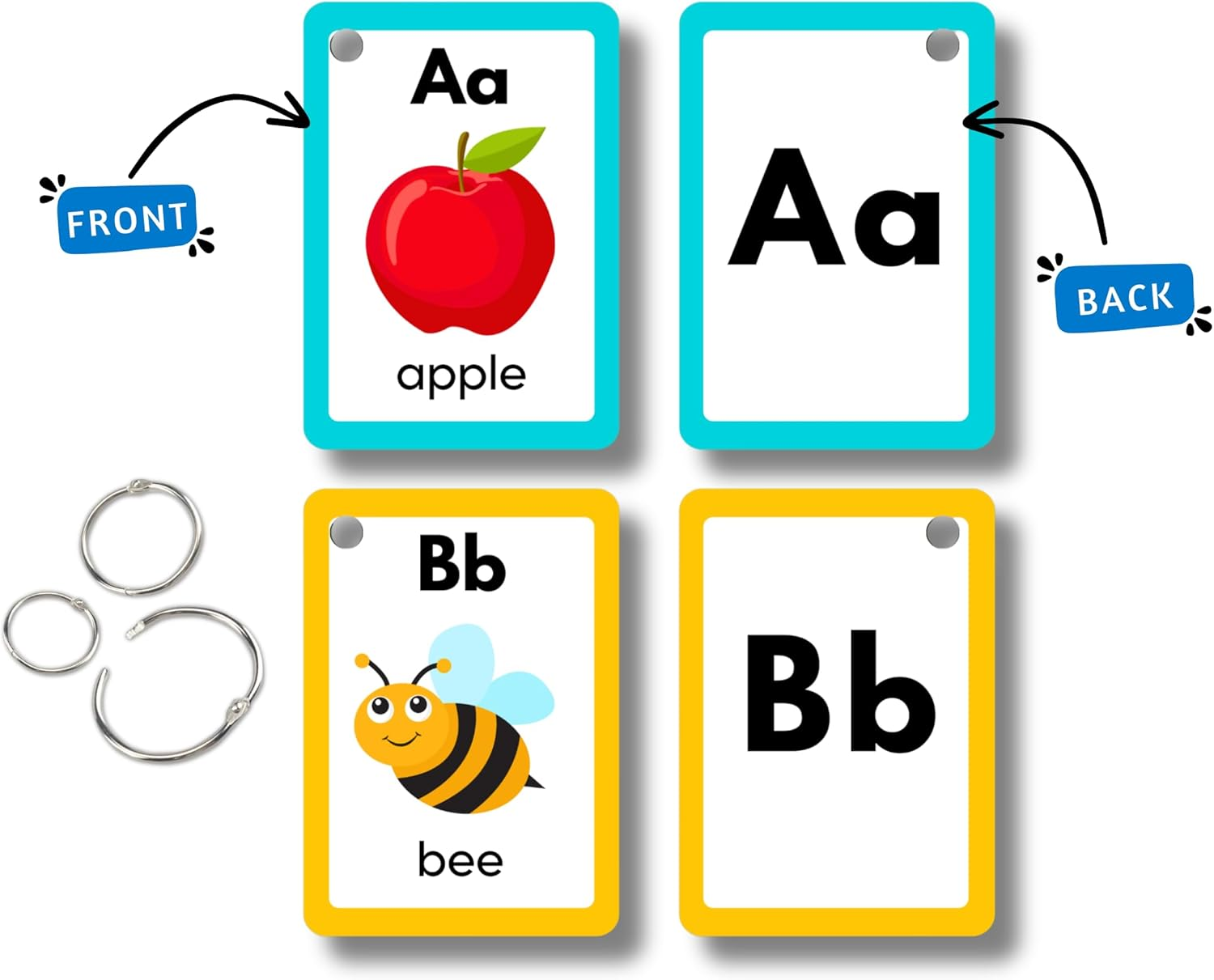 Alphabet Flash Cards Educational ABC Flash Cards, 26 Double Sided Alphabet Cards Held in Ring, Letters Uppercase and Lowercase image number 1