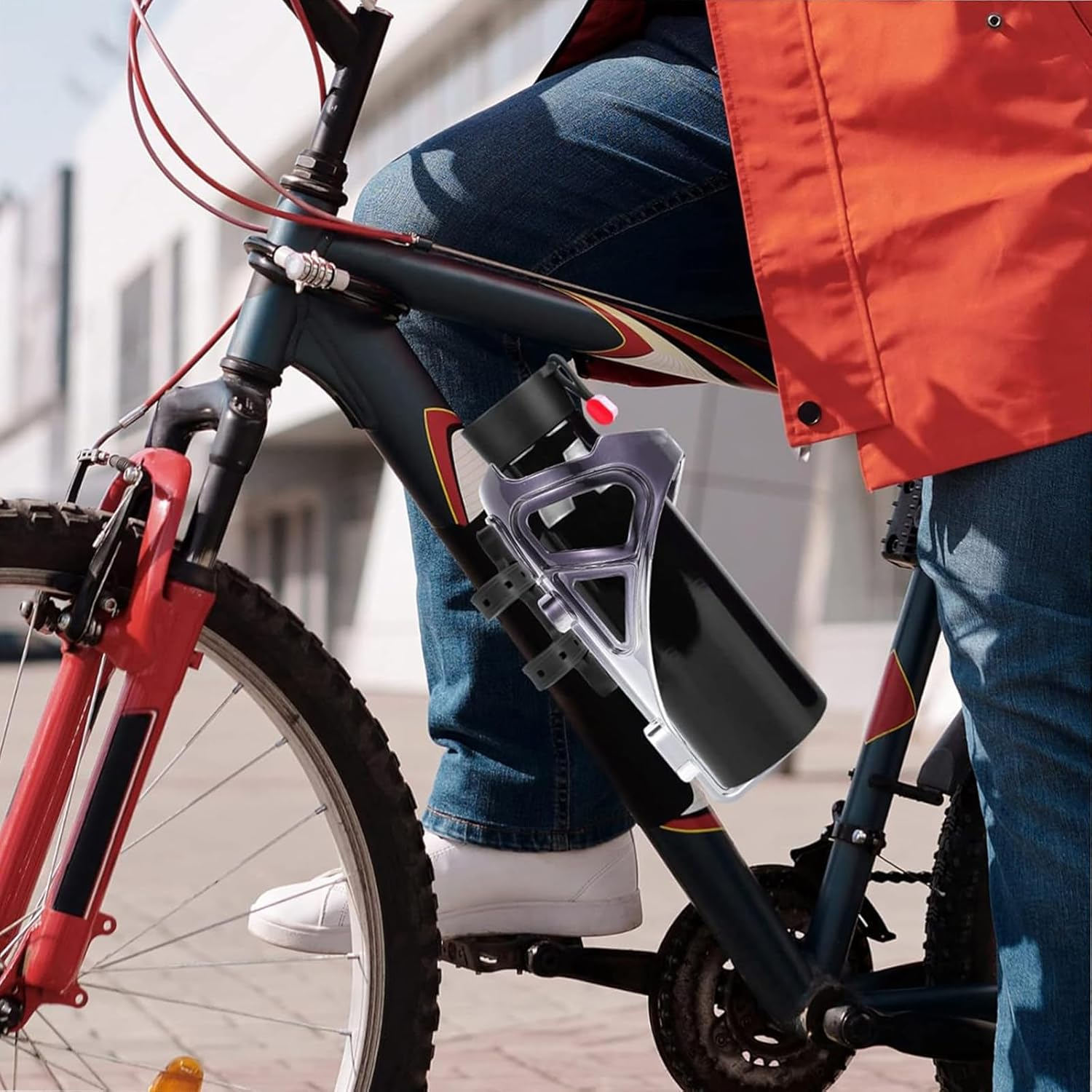 Bike Bottle Cage, Bike Bottle Cage Mount Base Non-Hole Mounting Clip Cup Mounting Base Fits Most Stroller Drink Holder Silicone (Black) image number 5