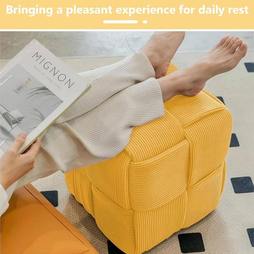 Foot Rest Stool,Cube Sofa Stool,Living Room Ottoman,Square Shoe Changing Chaircube Footstool,For Living Room, Bedroom, Home Shoe Changing,For Entrance,Square (Yellow) - Yellow image number 3