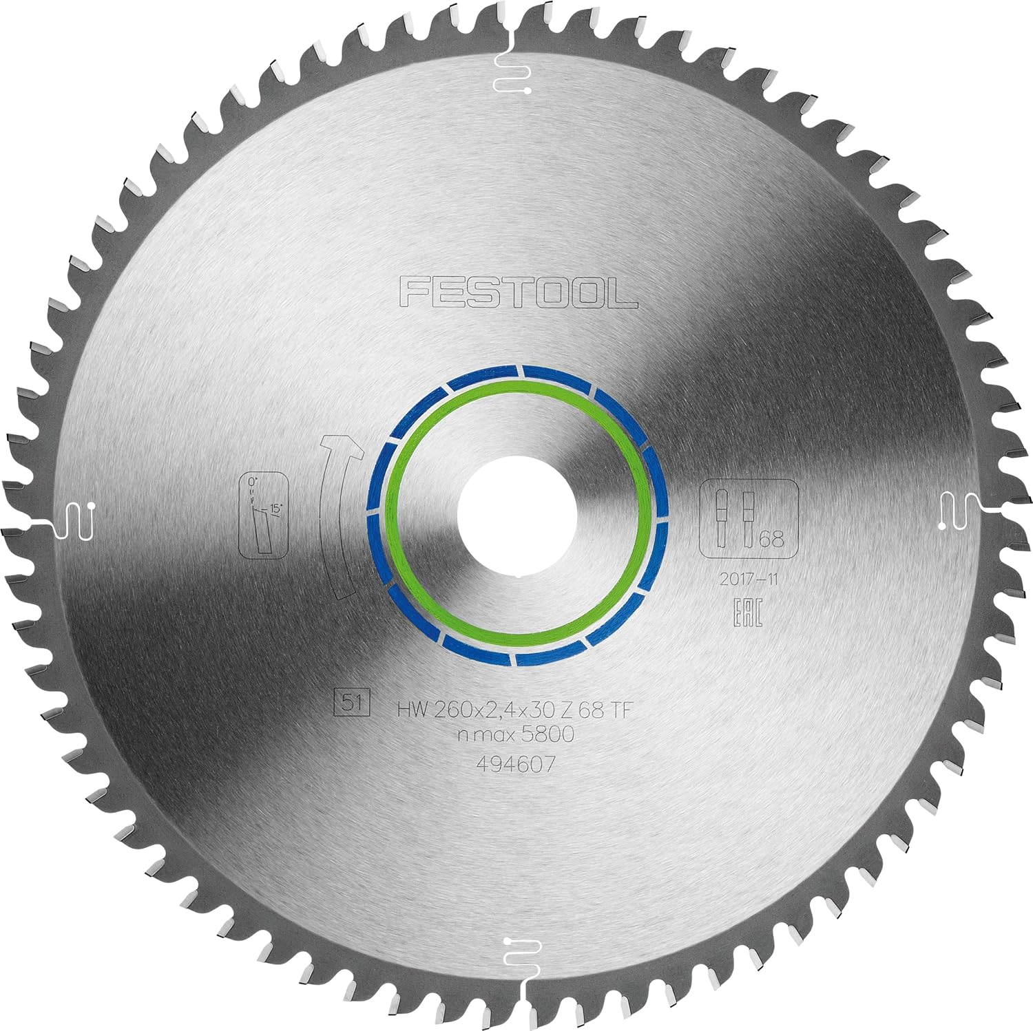 Festool Circular Saw Blade HW 260 X 2.4 X 30 TF68 Aluminium/Plastics image number 4