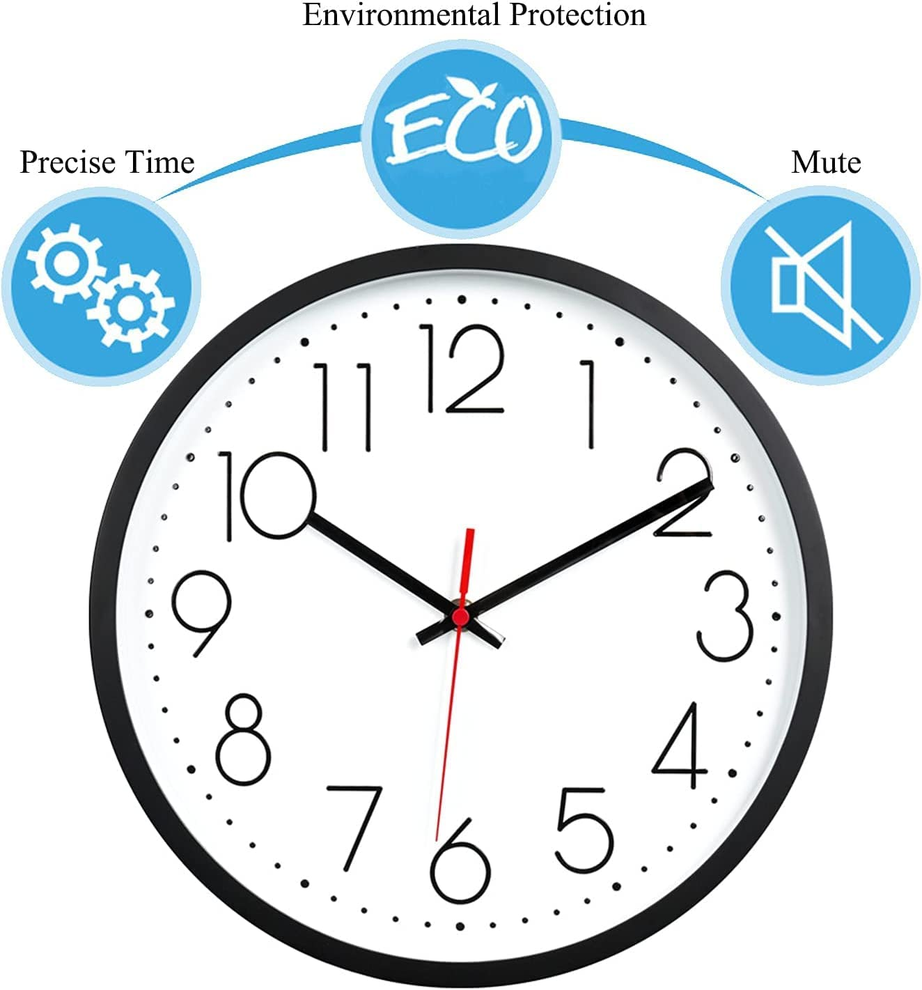 Uandhome 12 Inch Wall Clocks, Modern Non-Ticking Silent Wall Clocks Quartz Decorative Clocks, Classic Large Number round Clock for Bedroom Home Kitchen Room Office School image number 5