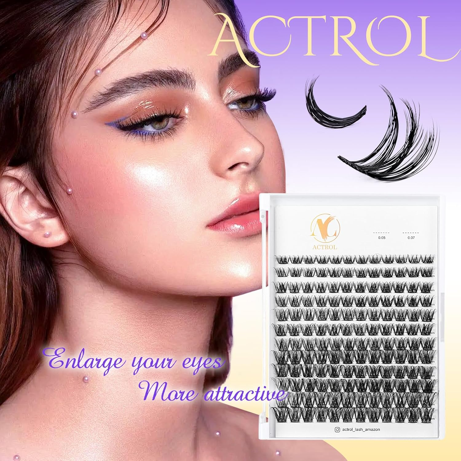 ACTROL Individual Eyelash Lashes Clusters ACT-A 0.07 14-20Mm Mix D Curl - Natural & Bold Volume Lashes, Reusable DIY Lash Extensions for Customized Looks - Hypoallergenic & Cruelty-Free image number 6