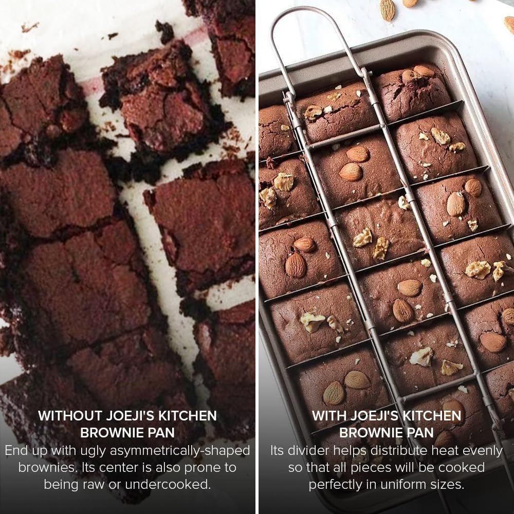 PENGQIMM Brownie Tin Brownie Tray with Dividers Chocolate Cake Tin Non-Stick 18-Slot Rectangular Carbon Steel Traybake Tin Pan for Oven Baking Roasting Cake Cookies Lasagna, 31X20X4Cm image number 2