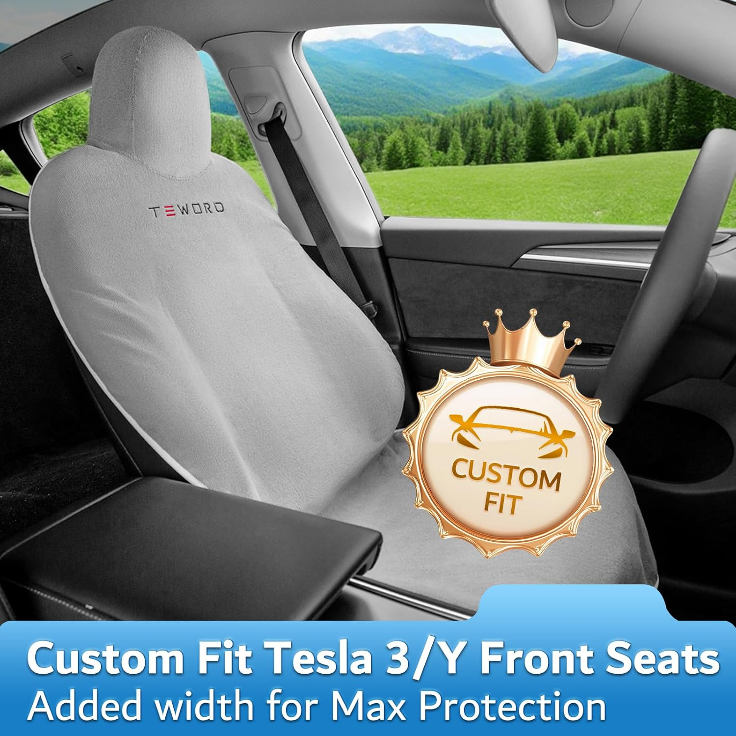 Premium Microfiber Towel Tesla Model Y Juniper/3 Seat Cover, Waterpooof | Sweatproof | Machine Washable | Non-Slip, Seat Protector for Tesla Model 3/Y 2016-2025 Interior Accessories - (1Pack, Gray) image number 3