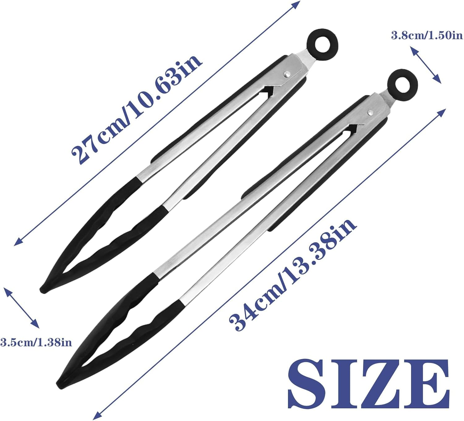 Premium Stainless Steel Locking Kitchen Tongs with Silicone Tips, 13.38 Inch and 10.63 Inch Heavy Duty Non-Slip Grip Cooking Tongs for Precise Handling and Non-Scratch Use in Any Kitchen image number 1