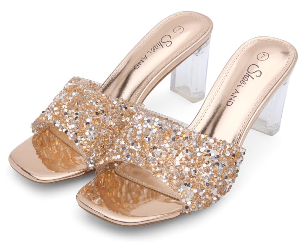 Shoe Land Womens Sl-Jolene Clear Block Heeled Sandals Open Toe Transparent Strap Dress Slides image number 7